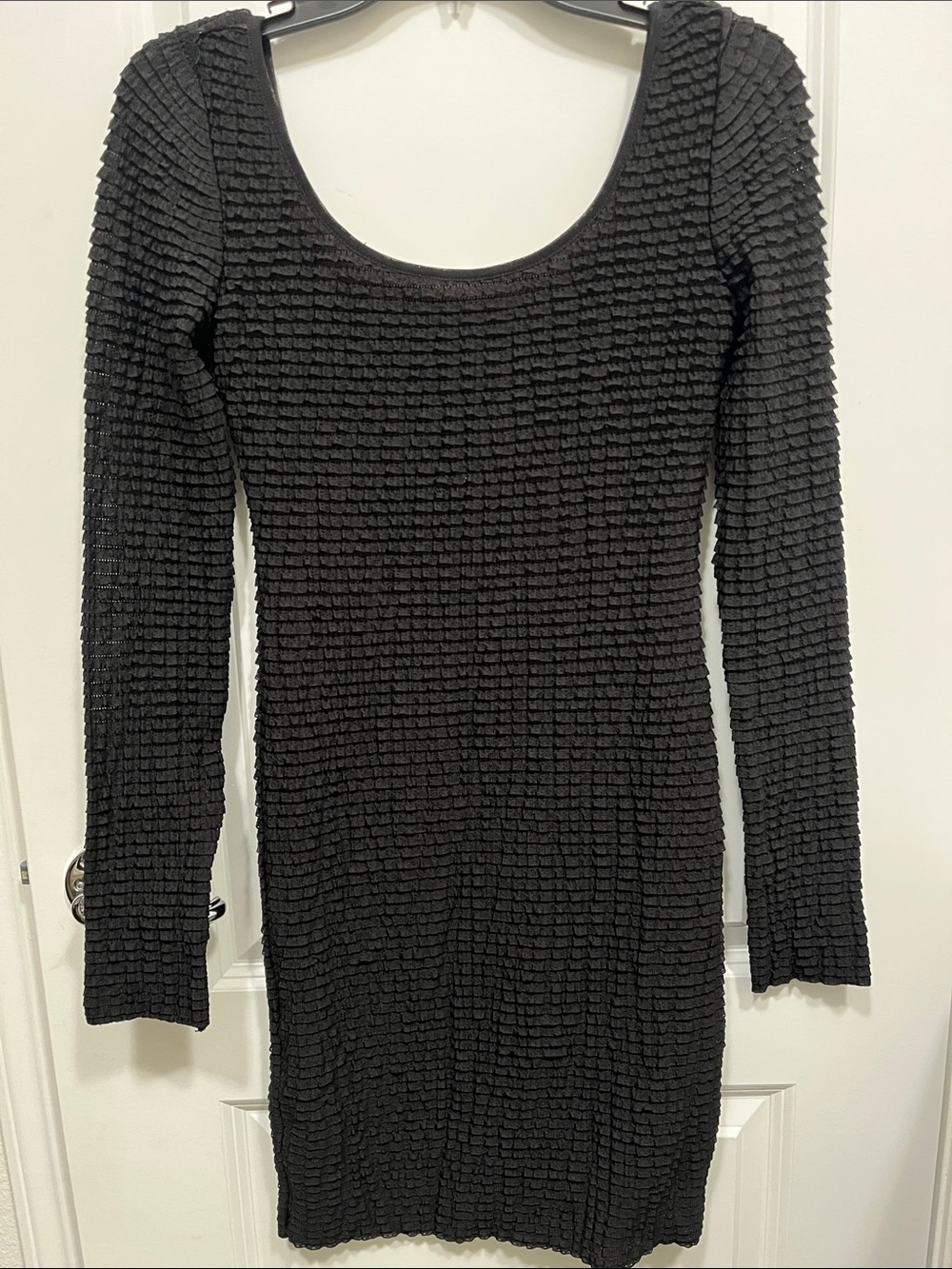 BCBGMAXAZRIA Black Textured Long Sleeve Scoop Neck Women's Dress